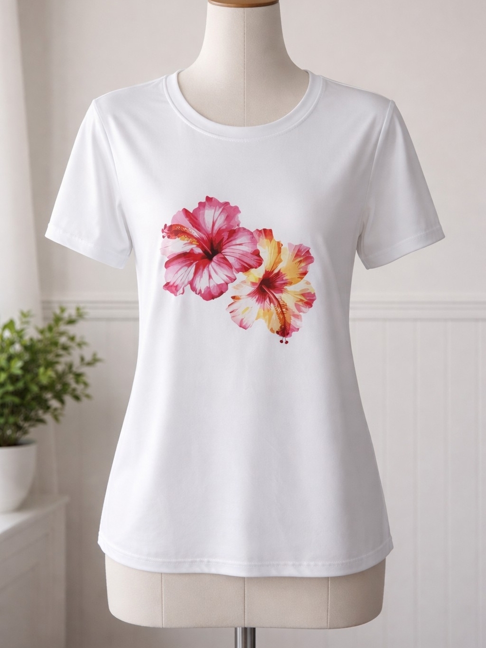 White Floral Hibiscus Short-Sleeve Tee